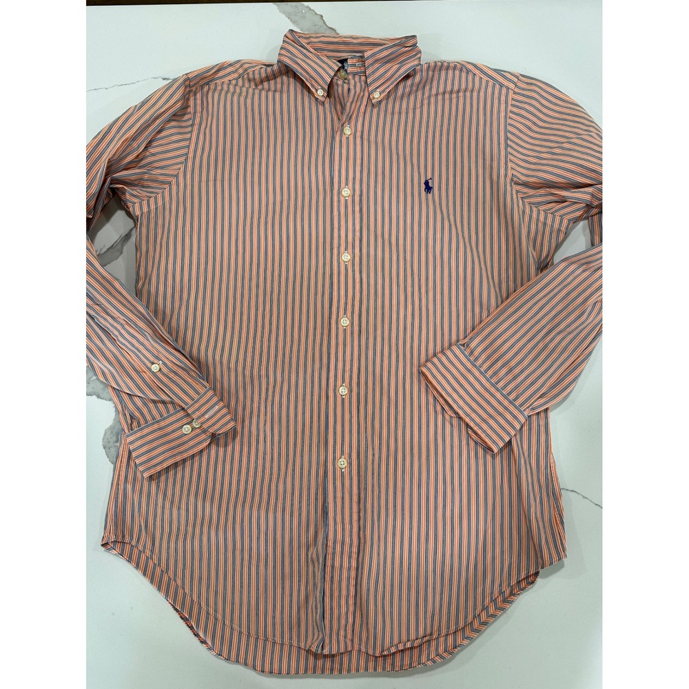 Polo Ralph Lauren Mens Classic Fit Striped Shirt Orange Blue 15 32/33